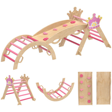 8-in-1 kinderklimrek met glijbaan - prinsessendesign | Kleur: Roze + Bruin | Afmetingen: 80x42x38 cm