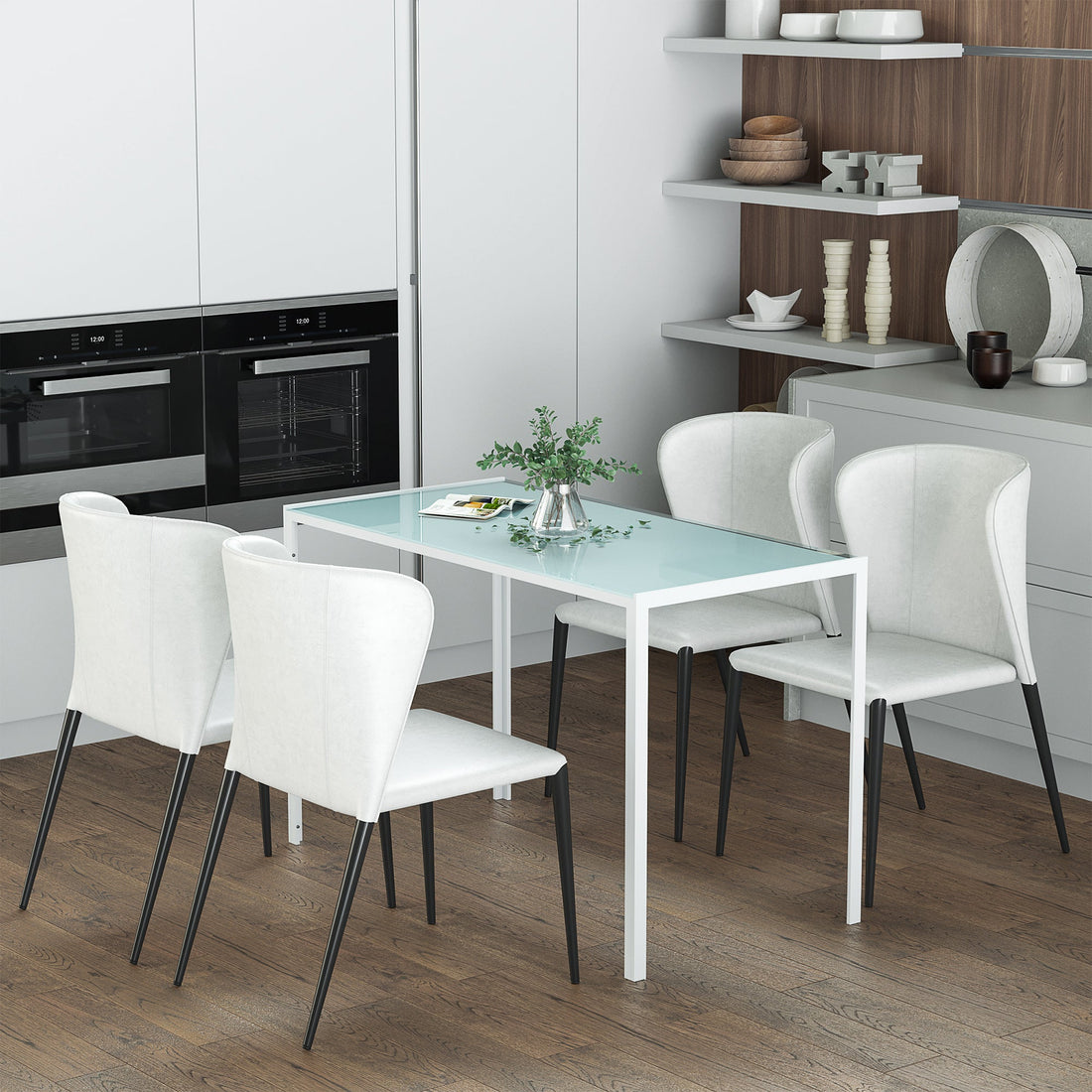 Grote moderne witte eettafel met glazen blad | Kleur: Wit | Afmetingen: 120x60x75 cm