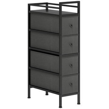 Smalle ladekast met 4 stoffen lades | Kleur: Zwart | Afmetingen: 20x43x81,5 cm