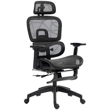 Ergonomische bureaustoel met hoofdsteun | Kleur: Zwart | Afmetingen: 66x64x114-122 cm