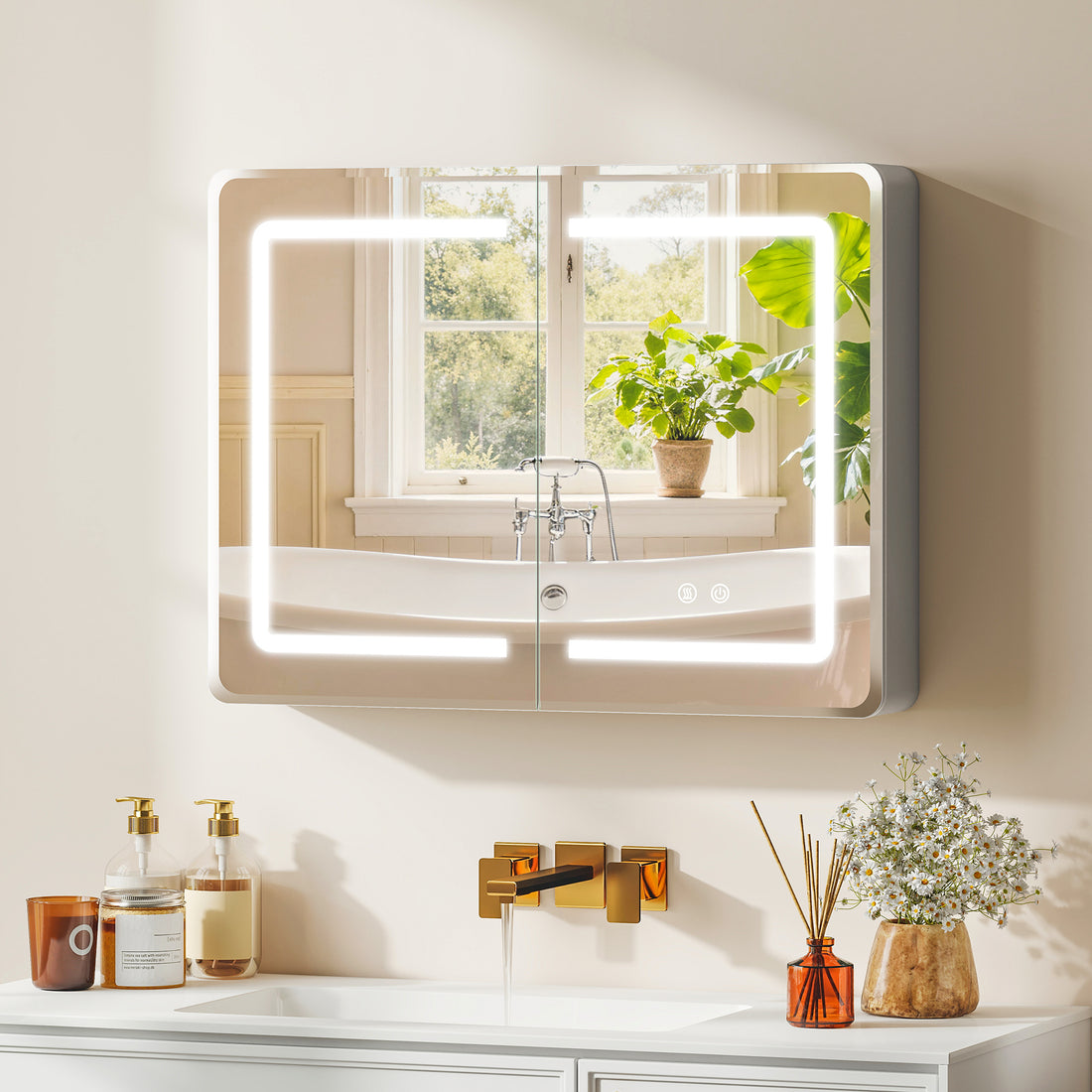LED-Spiegelschrank Bad mit Antibeschlagfunktion | Farbe: Silber | Abmessungen: 80x13,5x60 cm