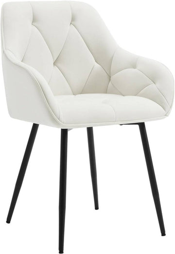 Ergonomische eetkamerstoel van fluweel met metalen poten | Crème | 56x53x83,5 cm