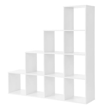 Boekenkast trapmodel met 10 vakken - Houten vakkenkast - Roomdivider - Wit