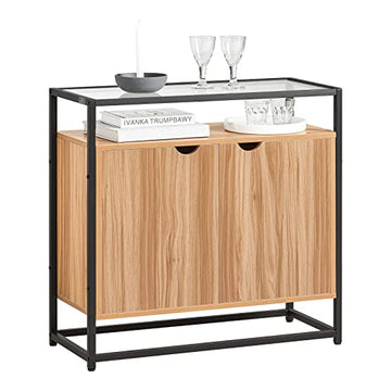 Dressoir met glazen blad en 2 deuren - Hal Console Tafel Keuken Eetkamer Woonkamer Opbergkast Kast Dressoir