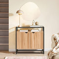 Dressoir met glazen blad en 2 deuren - Hal Console Tafel Keuken Eetkamer Woonkamer Opbergkast Kast Dressoir