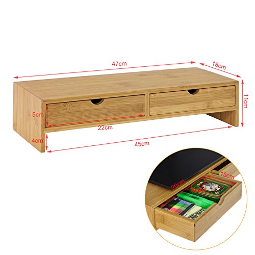 Bamboe Monitorstandaard Computerscherm - Monitorstandaard Monitor Riser Bureau-organizer met 2 laden