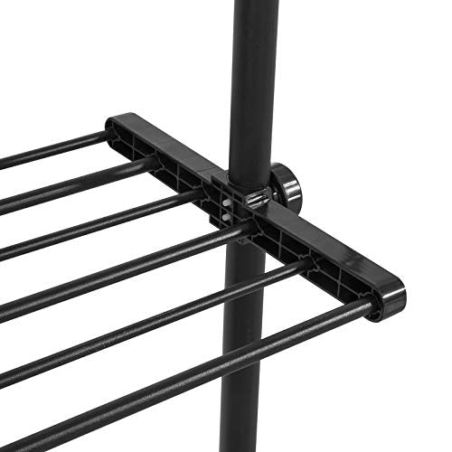 Verstelbare kledingkastorganizer, kledingplanksysteem, ophangrail, telescopisch kledingrek, zwart