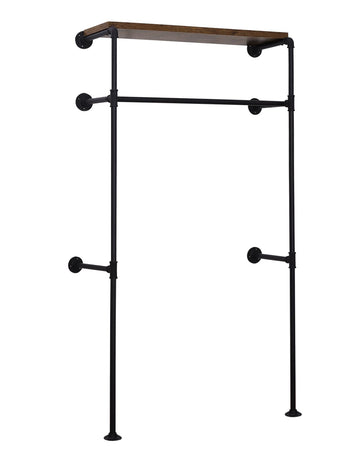 Wandgemonteerde kledingstang met plank | Zwart + vintage houtkleur | 103x35x187 cm