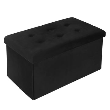 Opvouwbare zitbank met opbergruimte en voetenbank | Zwart | 76x37,5x38 cm