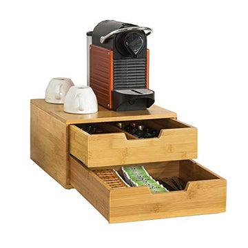Koffiezetapparaat Stand & Koffiepad Capsule Theezakjes Box Houder Organizer met 2 Laden