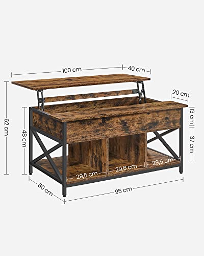 Couchtisch – Höhenverstellbar – Lift-Top – Vintage braun-schwarz – 60 x 100 x (48-62) cm