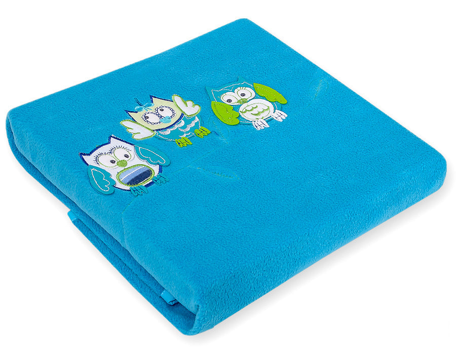 Babydeken, fleece deken, extra zacht en warm - turquoise - uilenmotief - 70x100 cm
