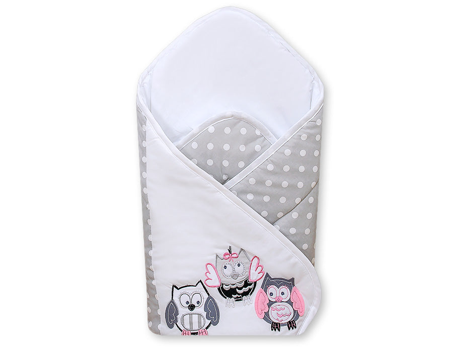 Baby nest, babynestje, ademende katoen - extra veilig met klittenbandsluiting - grijs-roze