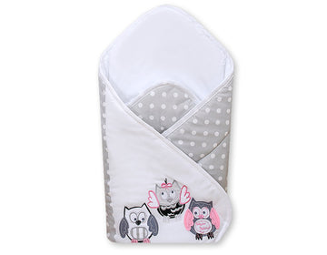 Baby nest, babynestje, ademende katoen - extra veilig met klittenbandsluiting - grijs-roze