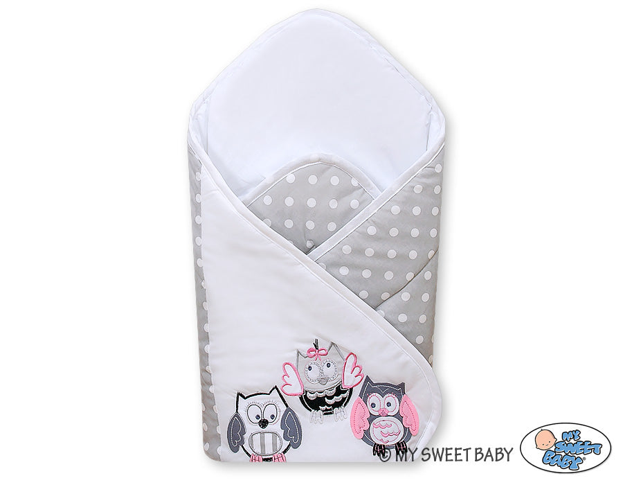 Baby nest, babynestje, ademende katoen - extra veilig met klittenbandsluiting - grijs-roze