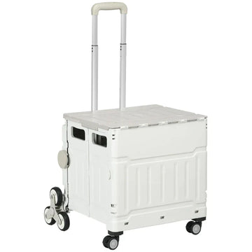 Opvouwbare boodschappenwagen met trapklimwielen | Kleur: Wit | Afmetingen: 48x52x100 cm