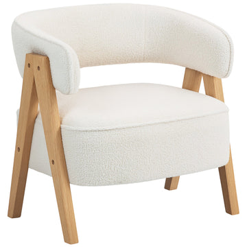 Moderne witte fleece fauteuil met houten poten | Kleur: Wit | Afmetingen: 70x64x71 cm