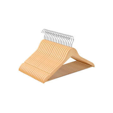 50-delige esdoornhouten kledinghangers - naturel - broekenstang - verchroomde haken - 44,5 cm