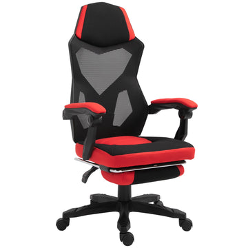 Gamingstoel met voetsteun | Kleur: Zwart + rood | Afmetingen: 58x72x108-118 cm