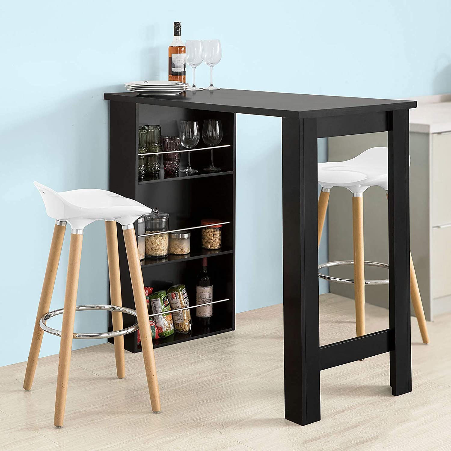 keukeneettafel - bartafel salontafel met opbergrek op 3 niveaus