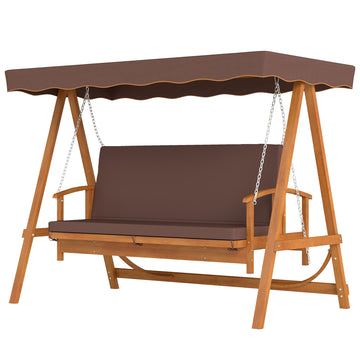 Houten schommelbank met ligfunctie, 3-persoons | Kleur: Bruin | Afmetingen: 130x236x181 cm