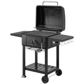 Houtskoolgrill BBQ Smoker met Deksel en Thermometer | Kleur: Zwart | Afmetingen: 112x65x115 cm