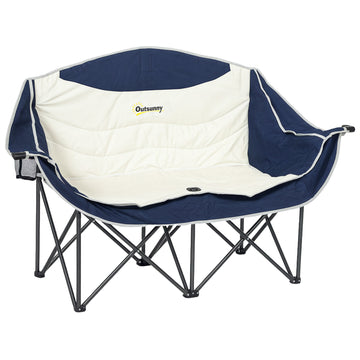 2-zits campingstoel inklapbaar met bekerhouders | Kleur: Blauw | Afmetingen: 50x143x90 cm