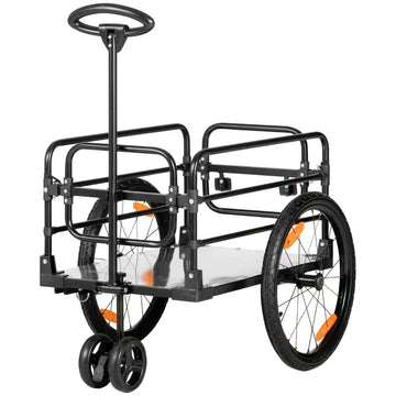Fietskar en handkar 2-in-1 - 40 kg | Kleur: Zwart+Grijs | Afmetingen: 64x130x103 cm