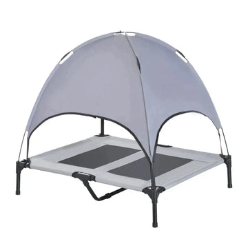 Verhoogd hondenbed met luifel | Kleur: Grijs, zwart | Afmetingen: 76x92x90 cm