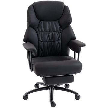Massage-bureaustoel met voetensteun en hoge rugleuning | Kleur: Zwart | Afmetingen: 77x72x122,5 cm