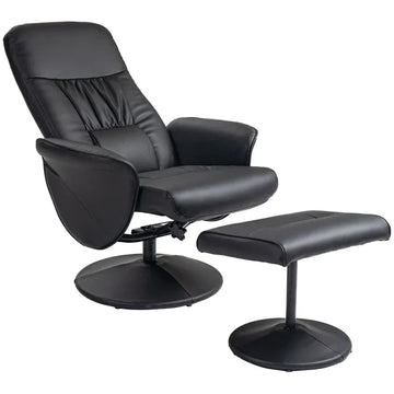 Relaxfauteuil met voetenbank | Kunstleer | Kleur: Zwart | Afmetingen: 76x81x101 cm
