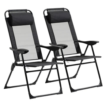 Set van 2 opvouwbare ligstoelen | Kleur: Zwart | Afmetingen: 62x70x109 cm