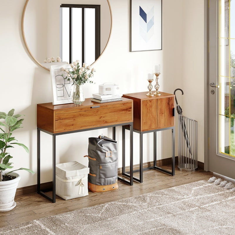 Konsolbord – Industribord med skåp | Färg: Natur+svart | Mått: 30x40x76 cm