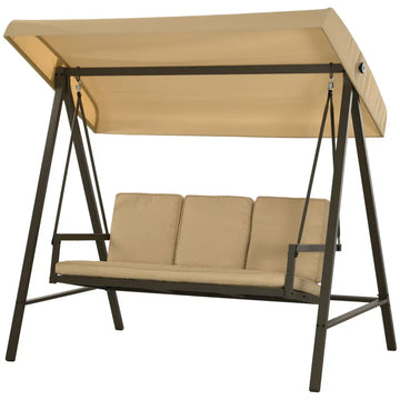 3-zits schommelbank met verstelbare luifel | Kleur: Beige, bruin | Afmetingen: 125x200x175 cm