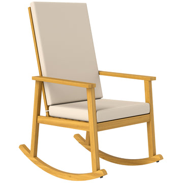 Schommelstoel van acaciahout met kussens | Kleur: Beige | Afmetingen: 60x89x107 cm