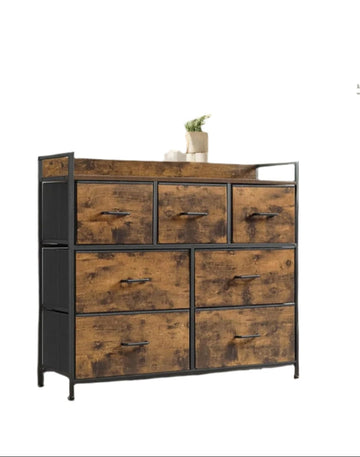 Ladekast met 7 stoffen lades en handgrepen - 98 x 28,5 x 85 cm