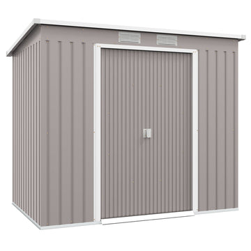 Metalen tuinschuur met ramen en schuifdeuren | Kleur: Grijs | Afmetingen: 130x213x172 cm