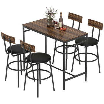 5-delige bartafelset met 4 stoelen | Kleur: Bruin, Zwart | Afmetingen: 41.5x47.5x92 cm