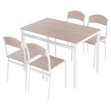 Eetkamerset 4 stoelen + tafel | Kleur: houtnerf + wit | Afmetingen: 70x110x76 cm