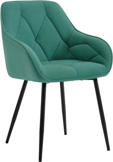 Eetkamerstoel met armleuningen van fluweel en metalen poten | Turquoise