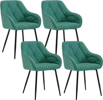 Eetkamerstoelenset van 4, ergonomisch fluweel, metalen poten | Turquoise | 56x53x83.5 cm