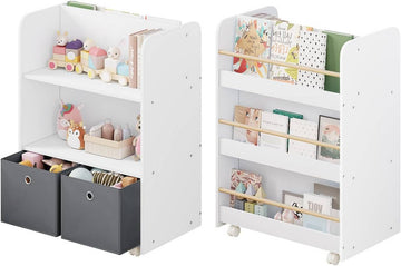 Kinderboekenkast op wielen met opbergbakken 2-in-1 | Wit | 62,5x40x82,5 cm