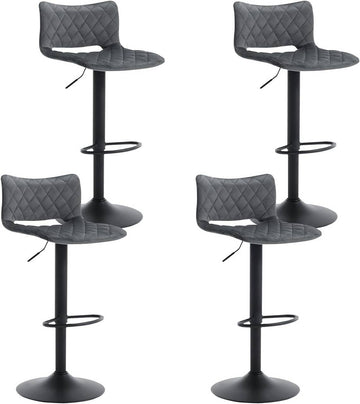 Set van 4 barkrukken, verstelbaar, draaibaar, met rugleuning, fluweel | Zwart/donkergrijs