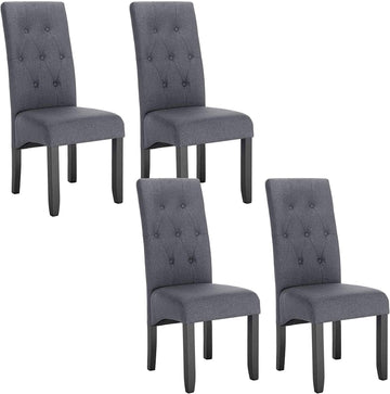 Set van 4 eetkamerstoelen van linnen en hout | Donkergrijs | 47x42x107 cm