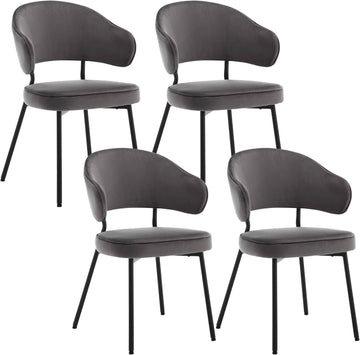 Set van 4 eetkamerstoelen met armleuningen | Zwart, donkergrijs, crème | 54x52x83,5 cm