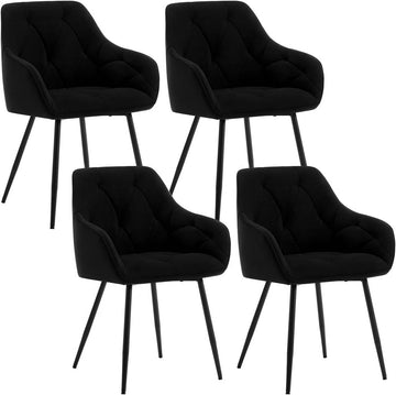 Eetkamerstoel van fluweel met armleuningen 4-delige set | Zwart | 56x53x83,5 cm