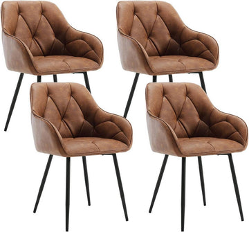 Set van 4 eetkamerstoelen met armleuningen van vintage kunstleer | Bruin | 56x53x83,5 cm