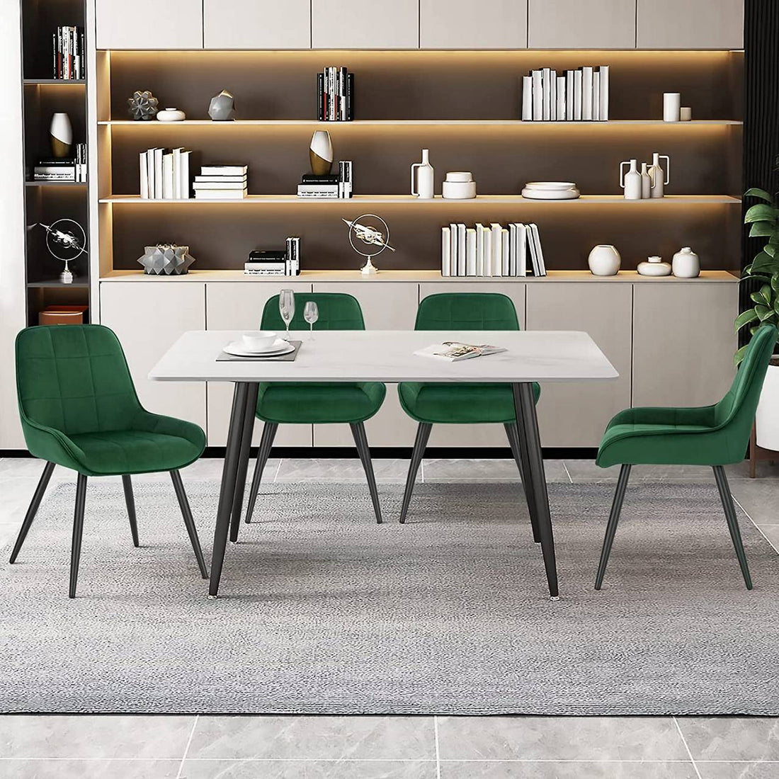 Set van 4 eetkamerstoelen fluweel met rugleuning | Donkergroen | 38x43x81,5 cm