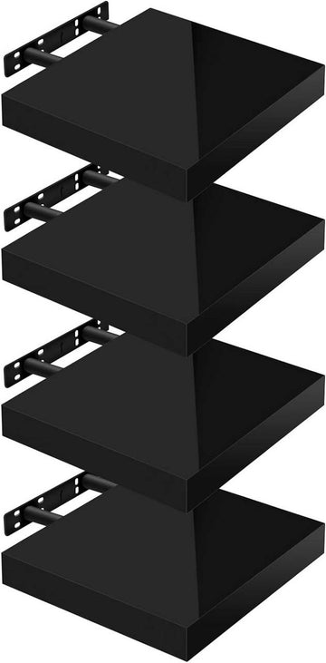Set van 4 zwevende wandplanken | Zwart | 25x22.9x3.8 cm