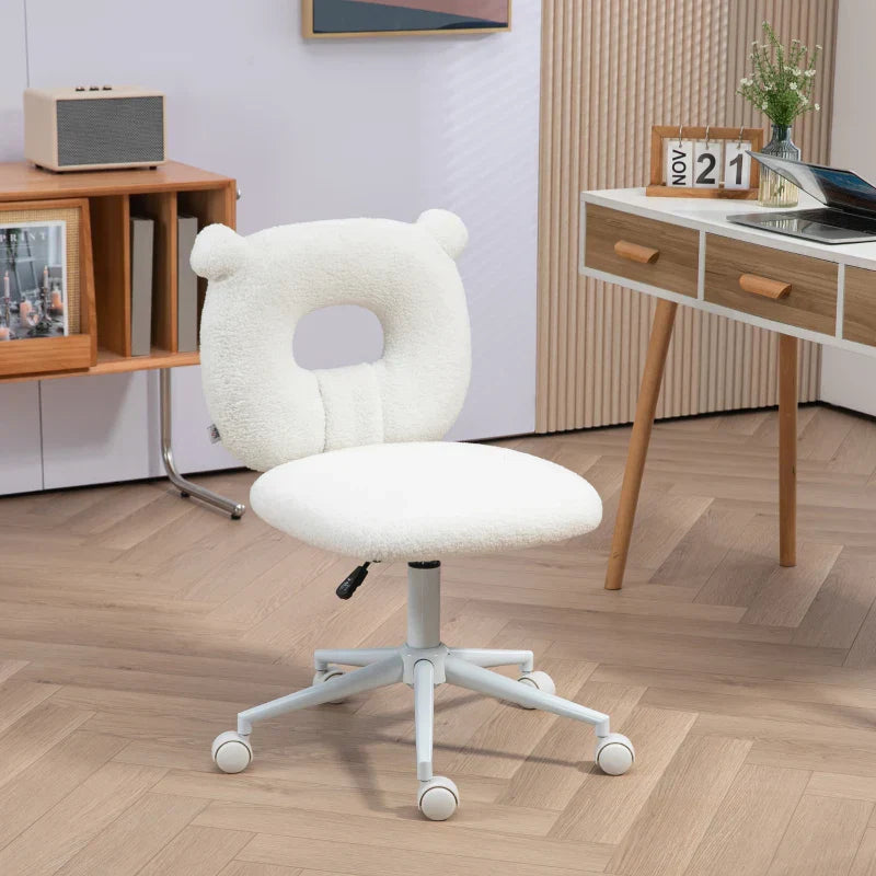 Bürostuhl aus Teddyfleece mit Bärenohren | Farbe: Weiß | Abmessungen: 50x56x80-90 cm